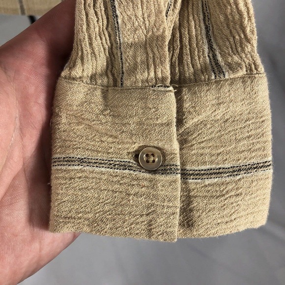 URBAN OUTFITTERS SHIRT WOMENS SMALL COLLARED STRIPED LONG SLEEVE BEIGE 1/4 BUTTN - Picture 6 of 13